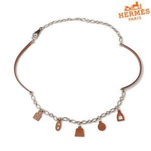 エルメス　HERMES　チェーンベルト　オルガ　　シルバー/ブラウン　革紐　モチーフ　チャーム付　｜brand-pit