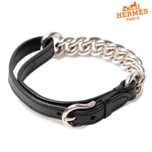 エルメス バングル/ブレスレット HERMES カーフレザー チェーンモチーフ　シルバー/ブラック｜brand-pit