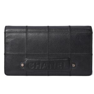 シャネル 中古 財布 CHANEL 長財布 レザー ロゴ ブラック｜brand-pit