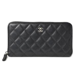 シャネル 中古 財布 CHANEL 長財布/ キルティング マトラッセ キャビアスキン ブラック/シルバー A50097｜brand-pit