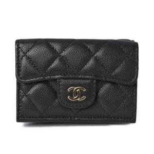 シャネル コインケース/ミニ財布 CHANEL コンパクトウォレット/A84401/3つ折り財布 キャビアスキン クラシック A84401 ブラック【中古】｜brand-pit