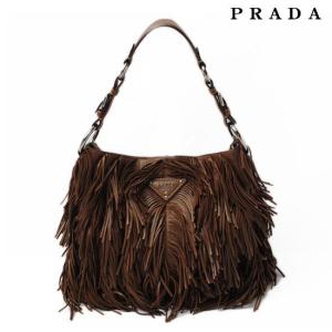 PRADA プラダ ショルダーバッグ フリンジ/スタッズ　ラムスキン　ブラウン 中古 送料無料｜brand-pit