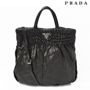 PRADA プラダ ショルダーバッグ/ハンドバッグ　2way　ストラップ付　ナッパ　ラムスキン　ギャザー　ブラック｜brand-pit