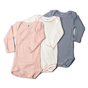 プチバトー アンダーウェア 長袖ボディ 3枚セット PETIT BATEAU ベビー女の子 出産祝い｜brand-pit