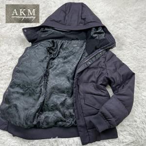 【大人の迷彩】AKM ダウンジャケット　迷彩　ダークネイビー　黒紺　S フード付き｜brand-shop-kintoki