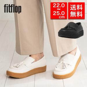 fitflop フィットフロップ レディース ローファー フラットシューズ HR8 LOAFFER TASSEL TUMBLED-LEATHER CREPE LOAFERS 体圧分散 衝撃吸収 疲れにくい｜brand-tankentai