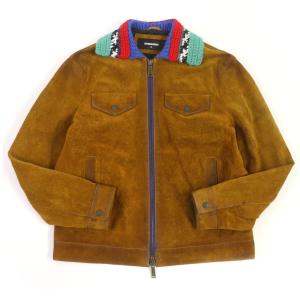 極美品 DSQUARED2 ディースクエアード 22AW S74AM1282 USED加工 ニットカラー スウェード カバーオール レザージャケット ブラウン 46 正規｜brand-td-store