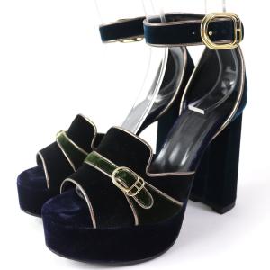 miu 美品△MIUMIU ミュウミュウ ストライプ ウェッジソール 厚底