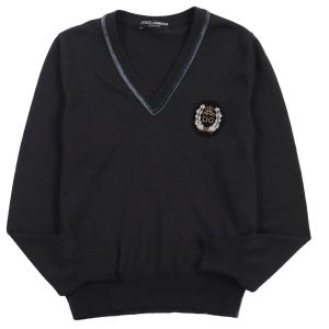 極美品●DOLCE&GABBANA ドルチェ＆ガッバーナ 黒タグ ロゴエンブレムワッペン入 Vネック ニット セーター グレー 44 伊製 正規品 メンズ｜brand-td-store