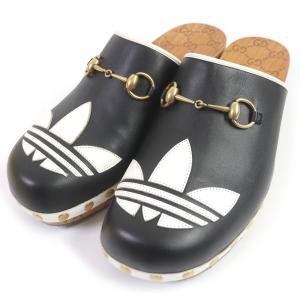 未使用品□adidas アディダス GUCCI 702252 レザー トレフォイル クロッグサンダル サボサンダル ブラック 9 箱・保存袋付き イタリア製｜brand-td-store