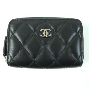 極美品☆CHANEL シャネル AP0216 ココマーク付 マトラッセ クラシック ラムスキン コインケース ブラック シルバー金具 箱付 レディース