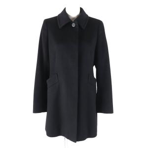 美品★Aquascutum LONDON アクアスキュータムロンドン カシミヤ100％ 比翼仕立て ステンカラーコート 黒 9 日本製 正規品 レディース
