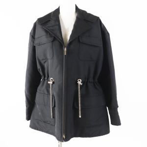 極美品◎CHANEL シャネル 23B P75490 シルク100％ ココマークチェーン ジップアップ パーカー／ジャケット ブラック ゴールド金具 34 伊製