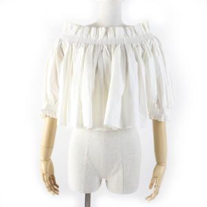 極美品☆Christian Dior クリスチャンディオール 311B10A3124 シルク混 オフショルダー スモックトップ トップス アイボリー 40 正規品