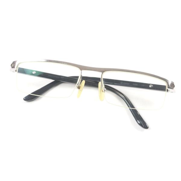 良品▼Cartier カルティエ ハーフリム ロゴ入り メガネ 眼鏡 アイウェア シルバー ブラック...
