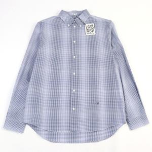 未使用品○LOEWE ロエベ H526Y05WAL ロゴ刺繍 ボタンダウン  長袖シャツ ブルー系 チェック柄 40 ハンガー付き イタリア製 正規品 メンズ LOEWE（ロエベ） 未使用品○LOEWE H526Y05WAL ロゴ刺繍 ボタンダウン