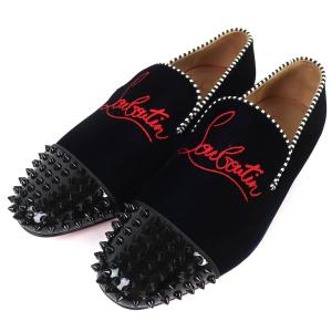 極美品△Christian Louboutin クリスチャンルブタン Spooky flat pat velv brode ロゴ刺繍 スパイクスタッズ ベルベット ローファー 41
