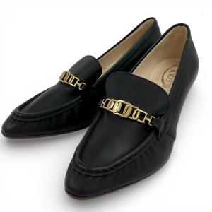 未使用品▲TOD’S トッズ チェーンモチーフ レザー パンプス ブラック ゴールド金具 34.5 保存袋付き イタリア製 レディース