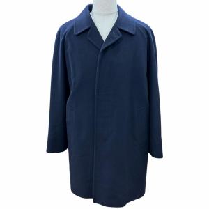 美品▼BURBERRY LONDON バーバリーロンドン カシミヤ100% 比翼仕立て ステンカラーコート ネイビー L 日本製 正規品 メンズ ビジネス◎