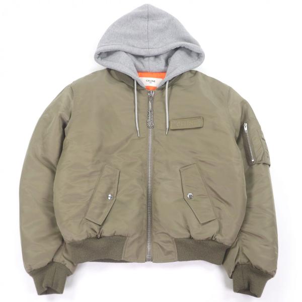 極美品□CELINE セリーヌ RV004889O ナイロンツイル フーデッド ルーズボンバージャケ...
