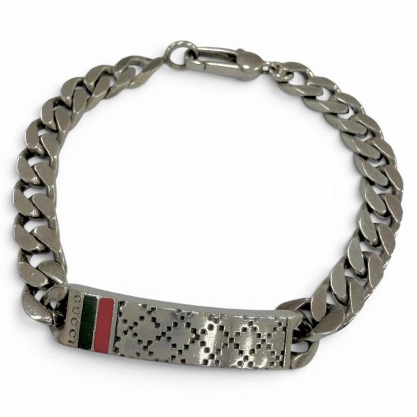 良品□GUCCI グッチ 295676 AG925 ディアマンテ ウェブストライプ チェーンブレスレ...