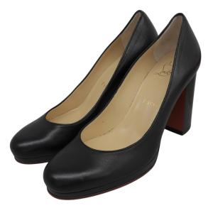 極美品▲Christian Louboutin クリスチャンルブタン チャンキーヒール レザー パンプス ブラック 36 イタリア製 レディース 保存袋付き