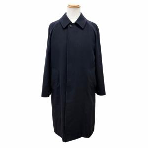 美品△BURBERRY LONDON バーバリーロンドン カシミヤ シルク ロゴボタン ステンカラーコート ダークネイビー 90-165-4 日本製 正規品