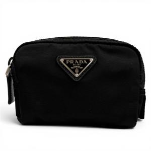 極美品★PRADA プラダ 1ND339 マイクロ Re-Nylon ポーチ FRIDタグ付 トライアングルロゴ 化粧ポーチ ブラック イタリア製 保存袋付