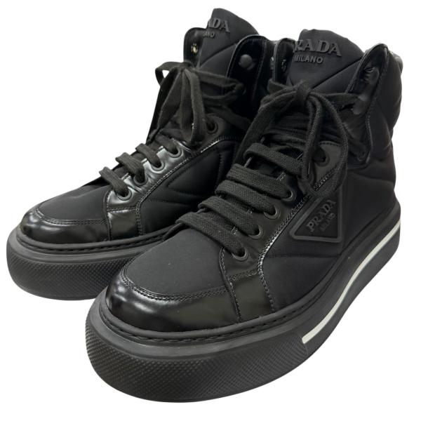 美品□PRADA プラダ 2TG183 レザー使い トライアングルロゴ Re-Nylon ハイカット...