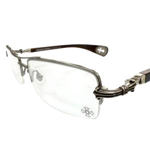 美品▼CHROME HEARTS クロムハーツ AS-WEB TOPPS 925 ハーフリム ウッドテンプル メガネ 眼鏡 アイウェア シルバー ブラウン デモレンズ
