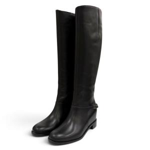 未使用品★Christian Louboutin クリスチャンルブタン 3130073 CATE BOOT FLAT CALF チェーン装飾 レザー ロングブーツ 38.5 保存袋付