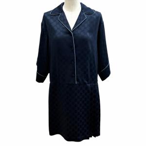 未使用品★GUCCI グッチ 25SS 809185 GGスプリーム サイドプリーツ シャツ ワンピース ネイビー 36 イタリア製 正規品 ハンガー付き