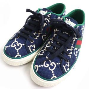 極美品△GUCCI グッチ テニス1977 606111 GGキャンバス ウェブライン ローカットスニーカー/シューズ ネイビー×グリーン系マルチ 6 伊製｜brand-td-store