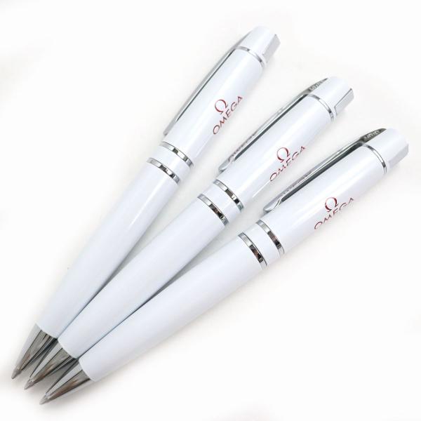 未使用品△OMEGA オメガ Ballpoint pen ツイスト式 3本セット ホワイト×シルバー...