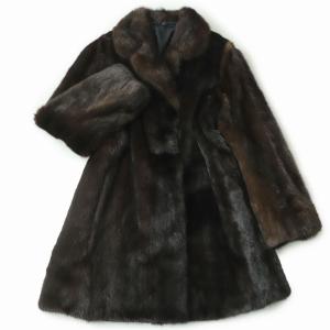 極美品☆MINK ミンク 裏地花柄刺繍 本毛皮コート ダークブラウン 9号 