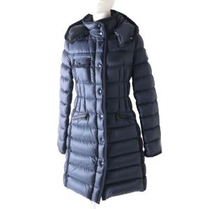 美品★国内正規品 MONCLER モンクレール HERMINE エルミンヌ ロゴワッペン・フード付 ロングダウンコート レディース ネイビー 紺 1 暖か◎｜brand-td-store