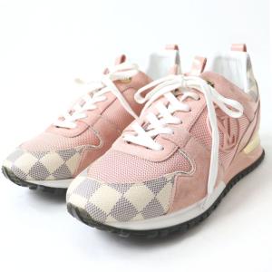極美品◇LV ルイヴィトン 18SS ランアウェイライン ダミエアズール切替 LVサークル レースアップ スニーカー ピンク レディース 37 伊製