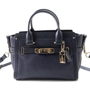 極美品◎COACH コーチ F1621 レディース スワッガー 27 キャリオール 2WAY レザー ハンドバッグ ショルダーバッグ ネイビー×ゴールド金具｜brand-td-store