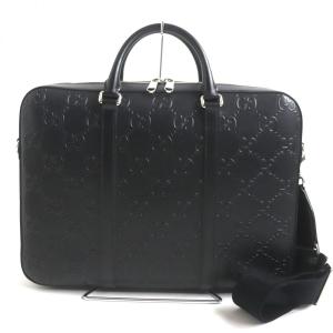 極美品▼GUCCI グッチ 658573 GGエンボス シルバー金具 2WAY レザーブリーフケース/ビジネスバッグ ブラック 伊製 メンズ 箱・保存袋付き｜brand-td-store