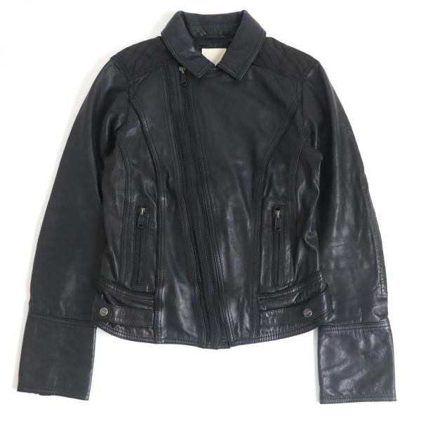 美品□DIESEL/ディーゼル　ロゴ入り　ジップアップ　ラムレザー　ライダースジャケット/バイカージ...