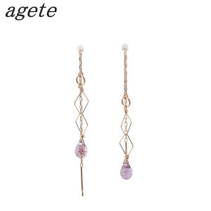 agete（アガット） フープ ピアス K10YG 石付きチャーム agete【24056