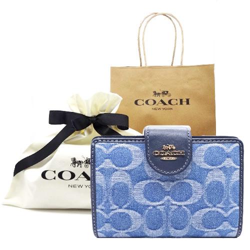 コーチ COACH 財布 新作 新品 デニム シグネチャー レザー 二つ折り財布 CDF12 IMT...