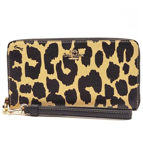 COACHコーチ財布 長財布 新作 新品 レオパードプリント ペブルレザー アコーディオン長財布 C...