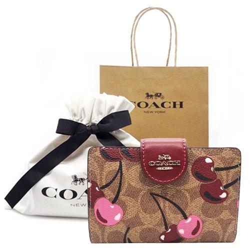 コーチ COACH財布 折り財布 新作 新品 シグネチャー チェリープリント 二つ折り財布 CZ34...