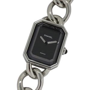 シャネル CHANEL 時計 レディース ブランド プルミエール クオーツ QZ ステンレス SS H0452 Lサイズ シルバー ブラック チェーン 磨き済み｜brandbayshop