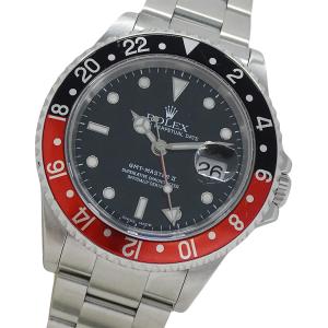 ロレックス ROLEX GMTマスターII 16710 Y番 時計 メンズ ブランド デイト 自動巻き AT ステンレス SS シルバー ブラック レッド 磨き済み