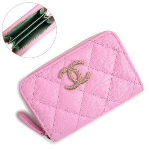 （新品・未使用品）シャネル CHANEL マトラッセ ココマーク ジップ コインパース コインケース 小銭入れ 財布 キャビアスキン レザー ピンク 緑 AP3186 箱付｜brandbrand