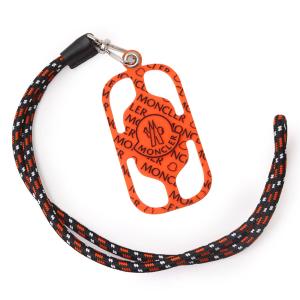 （新品・未使用品）モンクレール MONCLER スマホ フォンホルダー iPhone アイフォン ネックストラップ ケース LANYARD シリコン レザー オレンジ ブラック 黒｜brandbrand