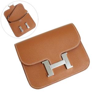 （新品・未使用品）エルメス HERMES コンスタンス スリム ポシェット ポーチ ウエストバッグ 二つ折り財布 ゴールド ブラウン 茶 シルバー金具 B刻印 箱付