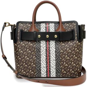 （新品・未使用品）バーバリー BURBERRY スモール モノグラム ストライプ ベルト ショルダー ハンドバッグ 2WAY 斜め掛け レザー キャンバス ブラウン 8019351